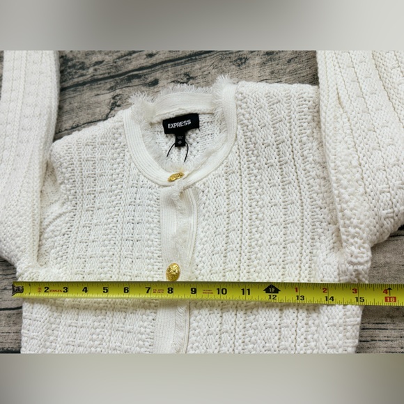 Express Women's Heavy Knit Button Sweater with Pockets, White, Size XS - Picture 7 of 14